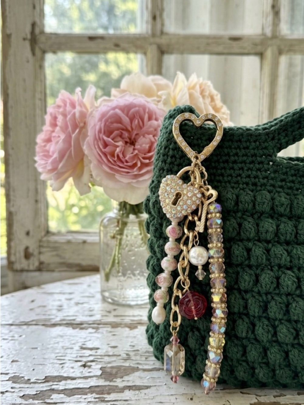 Crystal Heart Bag Charm